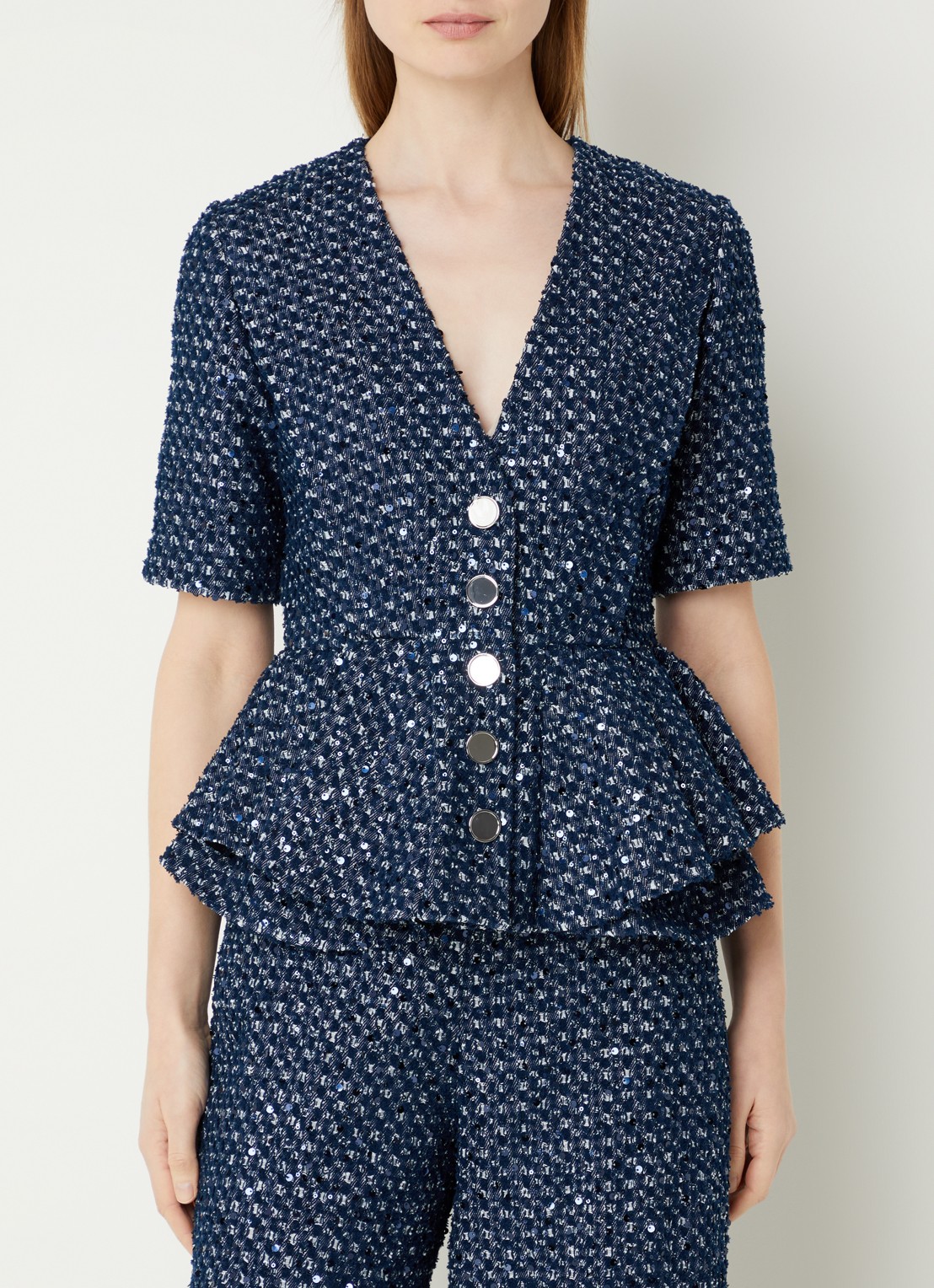 Sandro Top met pailletten en peplum - detail 4 indigo