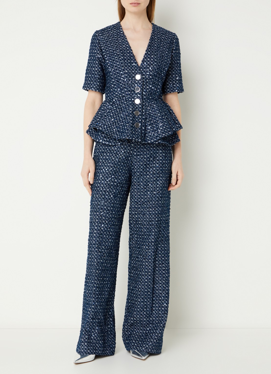 Sandro Top met pailletten en peplum - voorkant 2 indigo