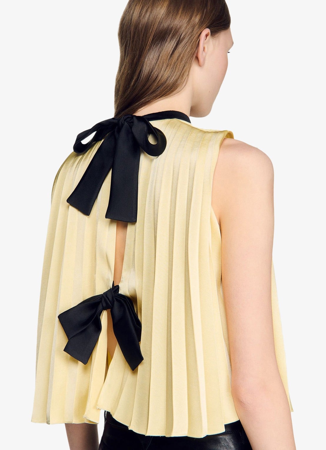 Sandro Top met plissé en strik detail - detail 2 straw / beige