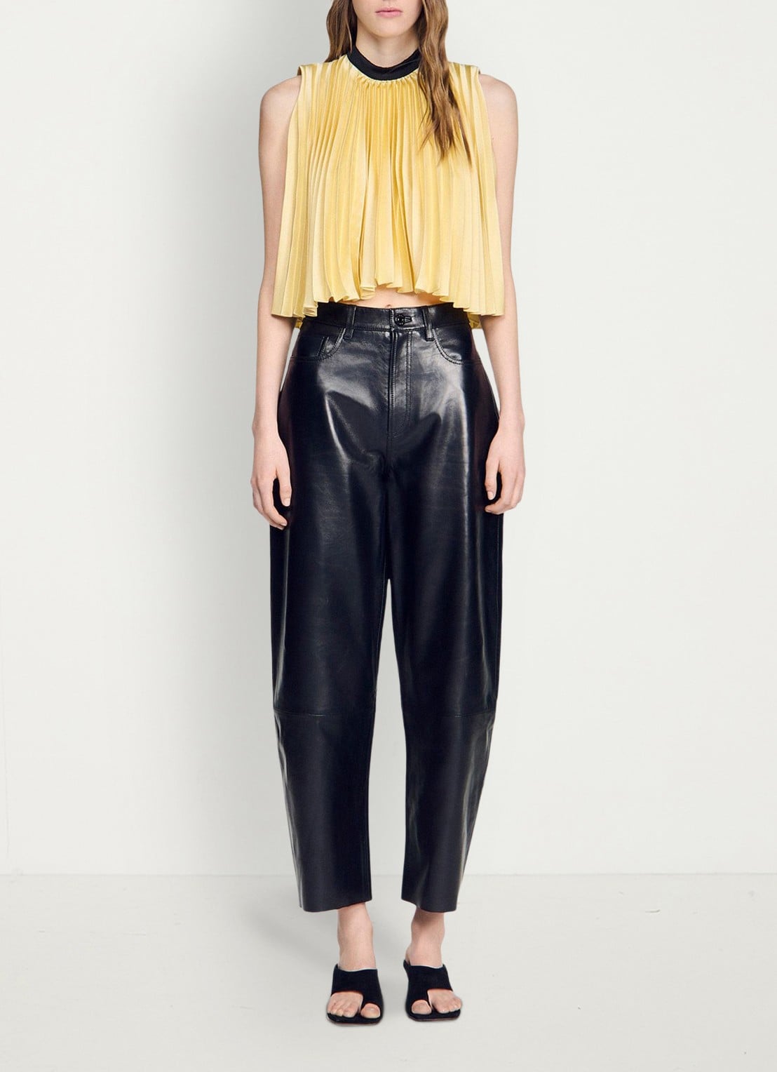 Sandro Top met plissé en strik detail - detail 3 straw / beige