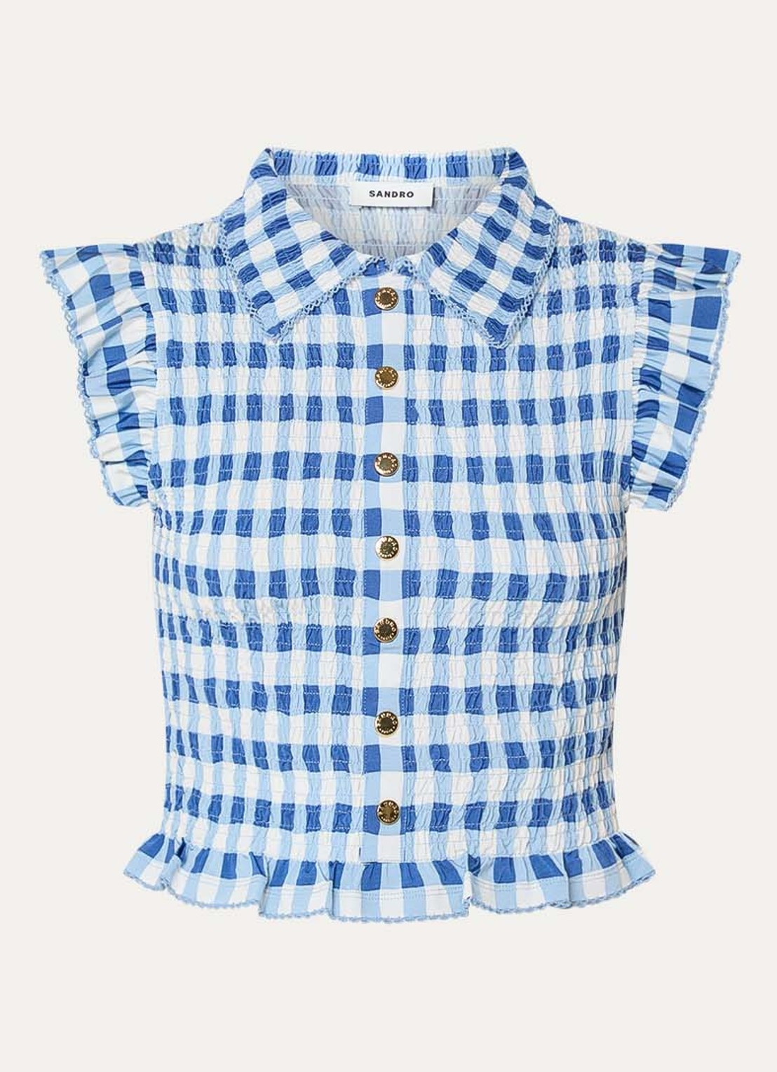 Sandro Top met sierknopen en smockwerk - voorkant blauw