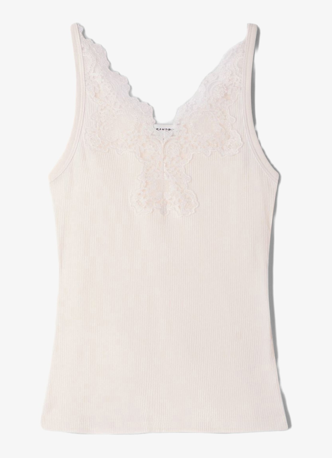 Sandro Top met spaghettibandjes en details van kant - voorkant 2 beige