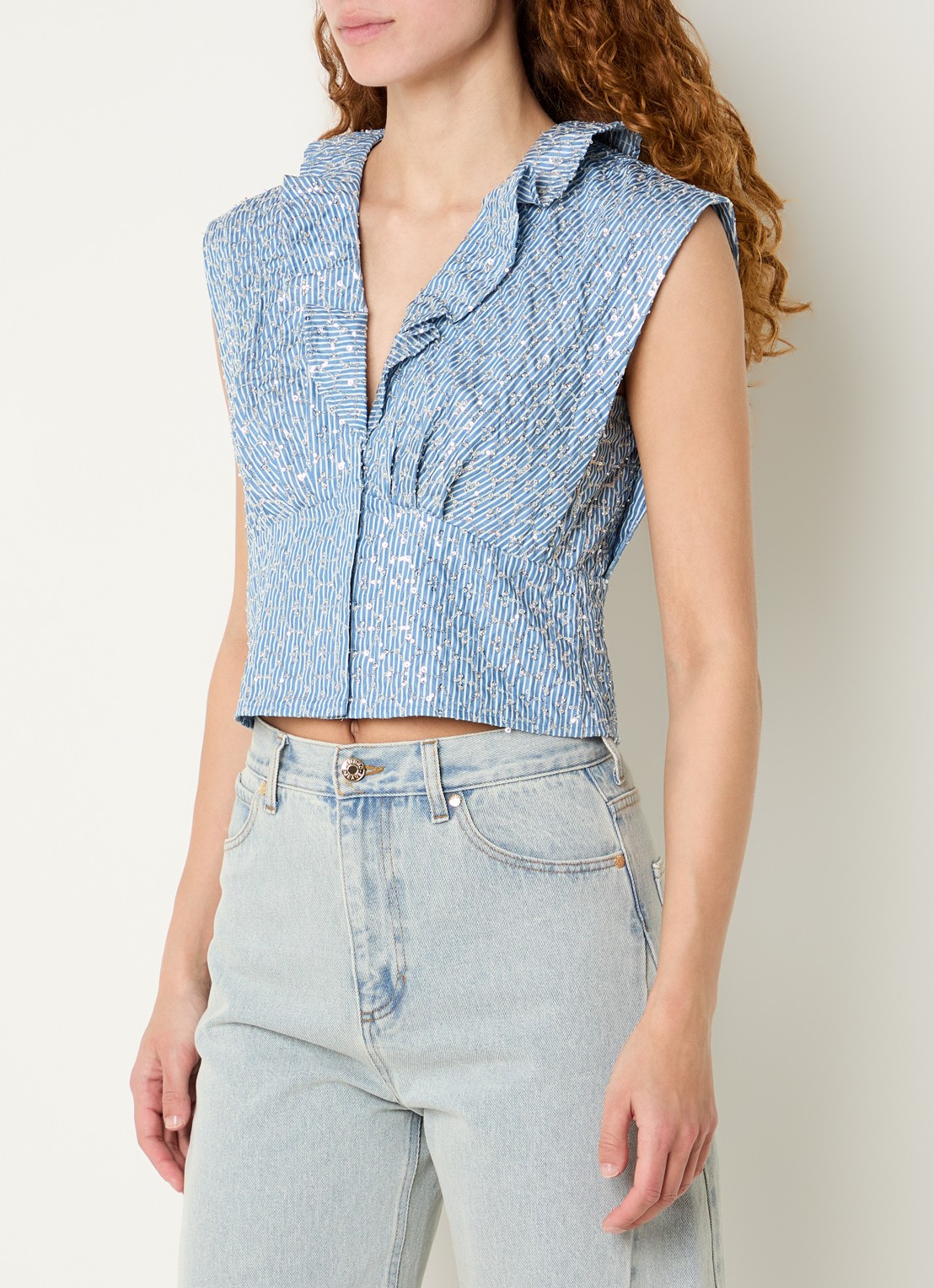 Sandro Top met strass en V-hals - detail 4 blauwgrijs