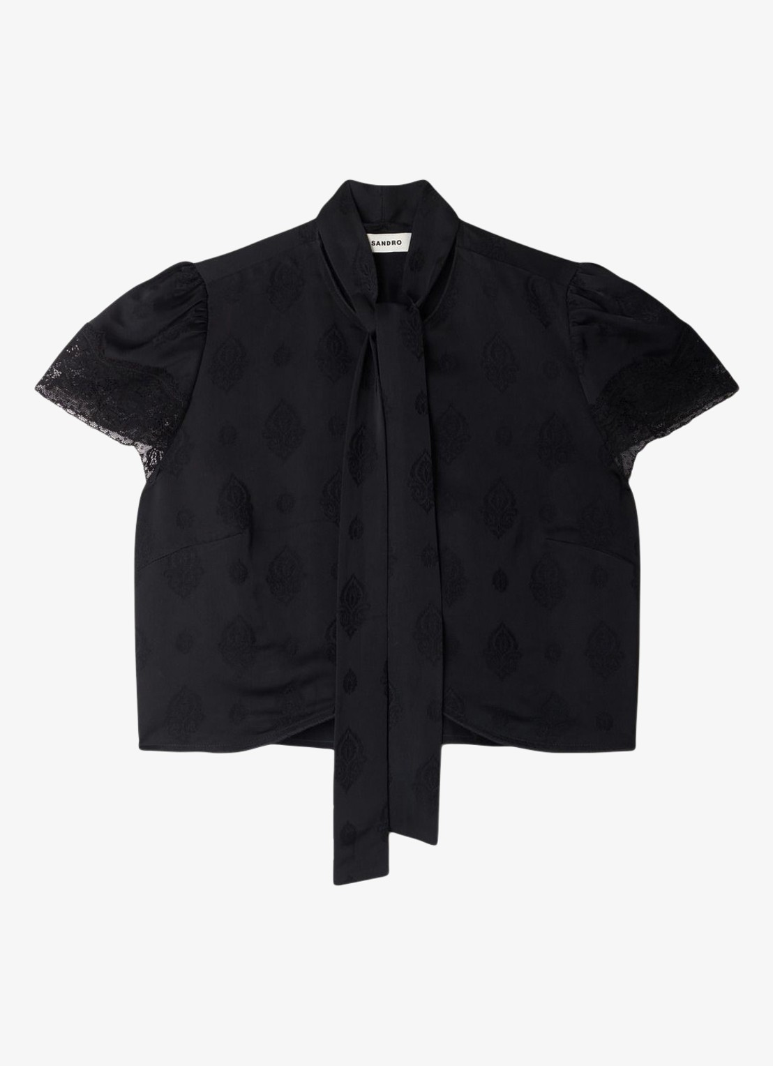 Sandro Top met strikkraag en details van kant - voorkant 6 black / zwart