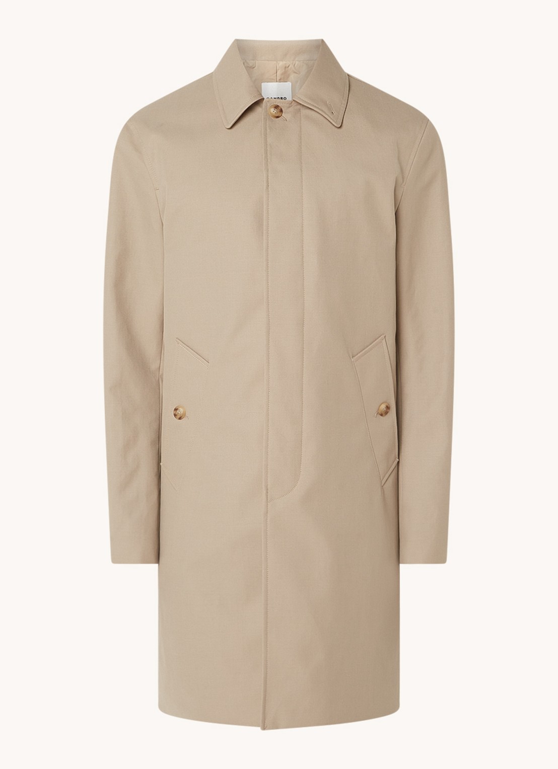 Sandro Trenchcoat in wolblend met steekzakken - voorkant donkerbeige