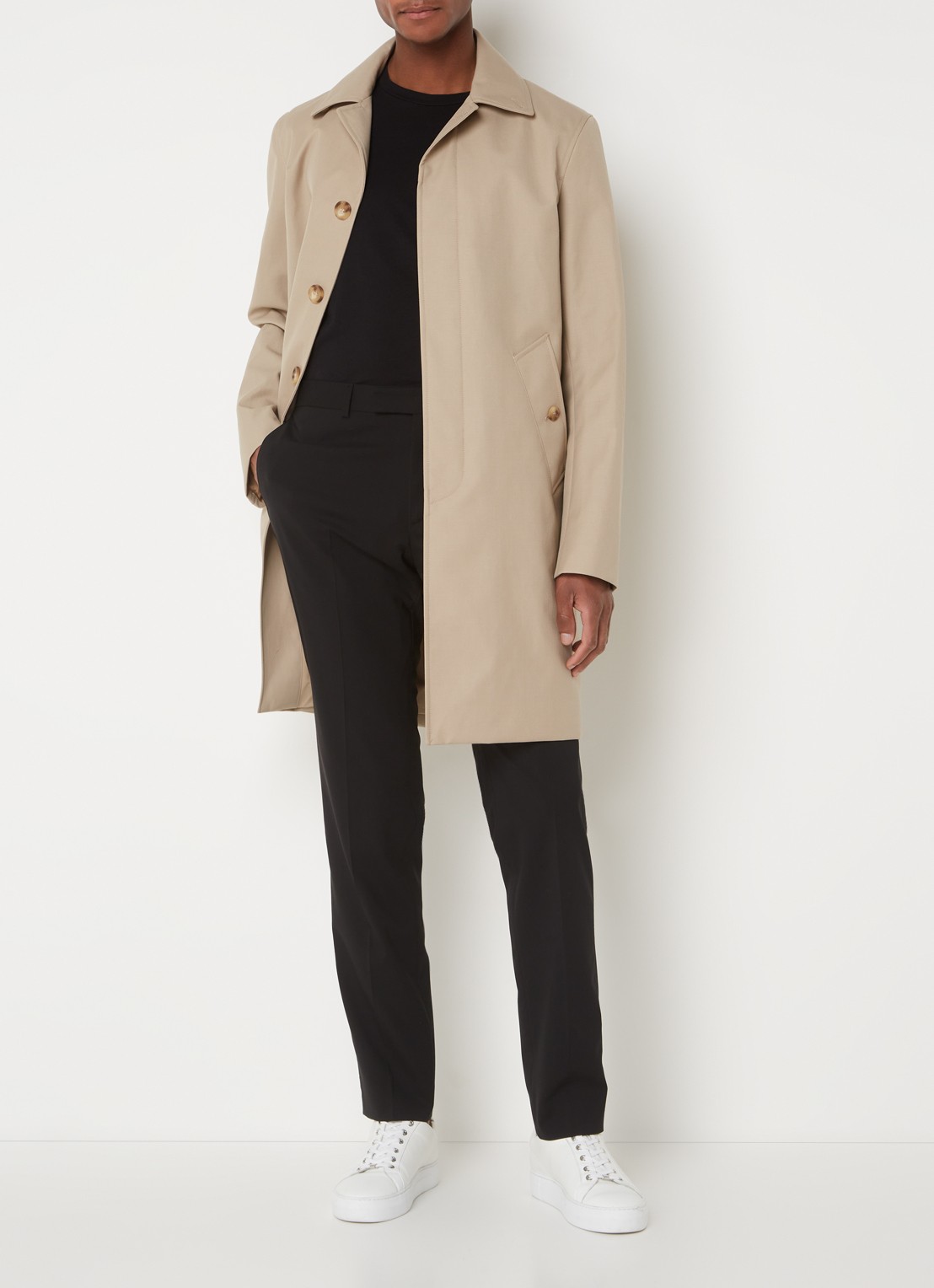Sandro Trenchcoat in wolblend met steekzakken - voorkant 2 donkerbeige