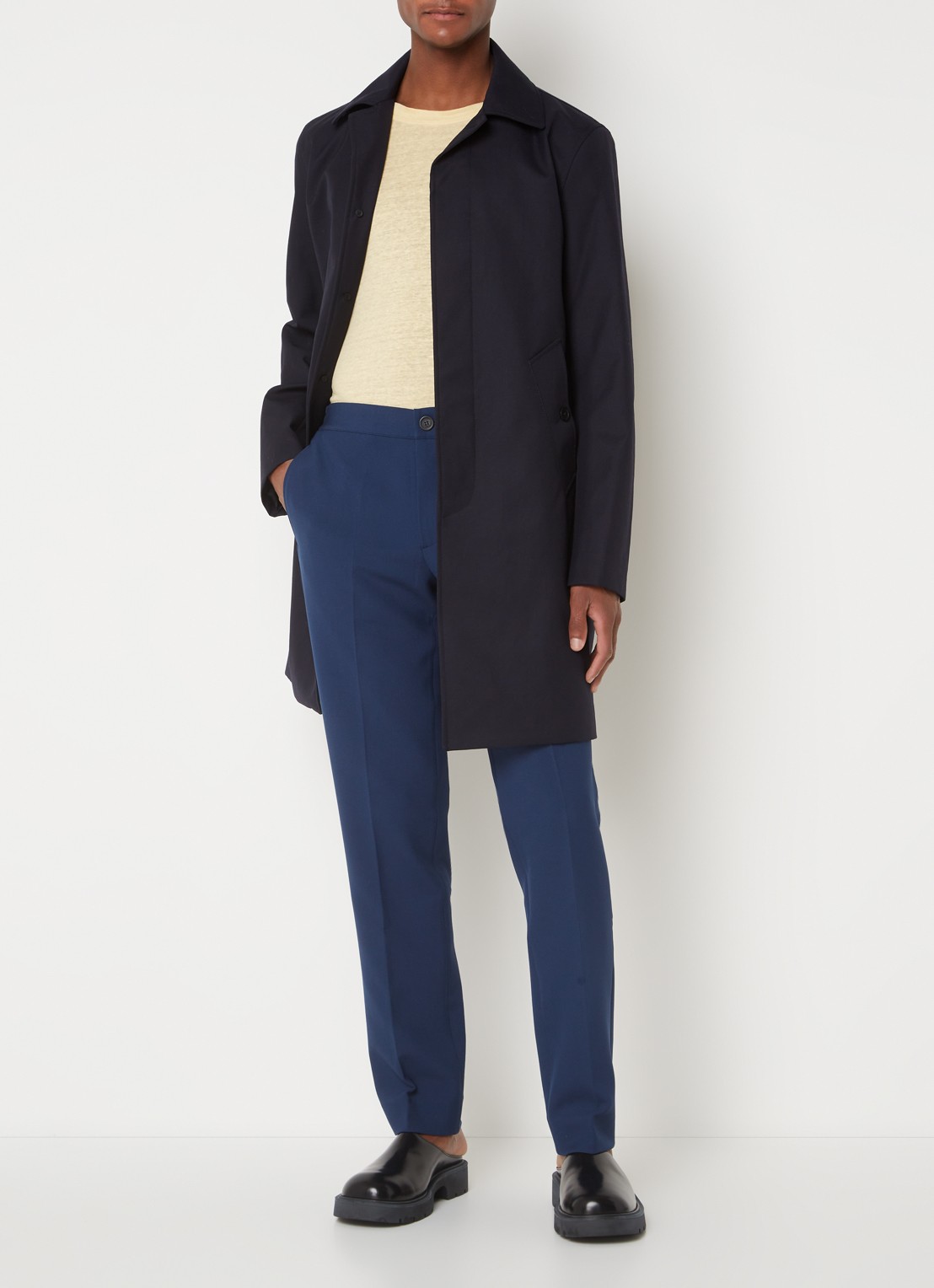 Sandro Trenchcoat in wolblend met steekzakken - voorkant 2 donkerblauw