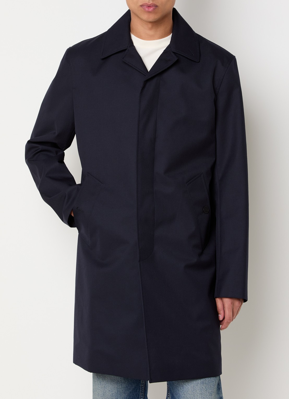 Sandro Trenchcoat in wolblend met steekzakken - detail 2 donkerblauw