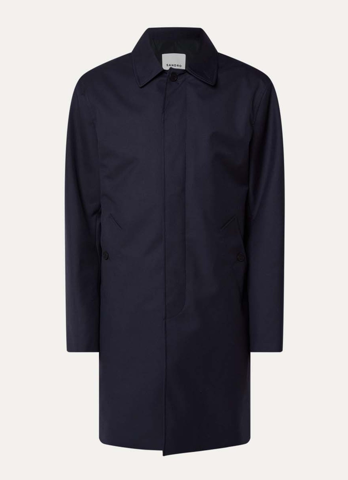 Sandro Trenchcoat in wolblend met steekzakken - voorkant 3 donkerblauw