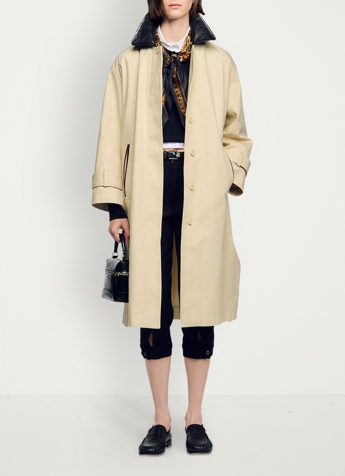 Sandro Trenchcoat met leren details - detail 2 beige