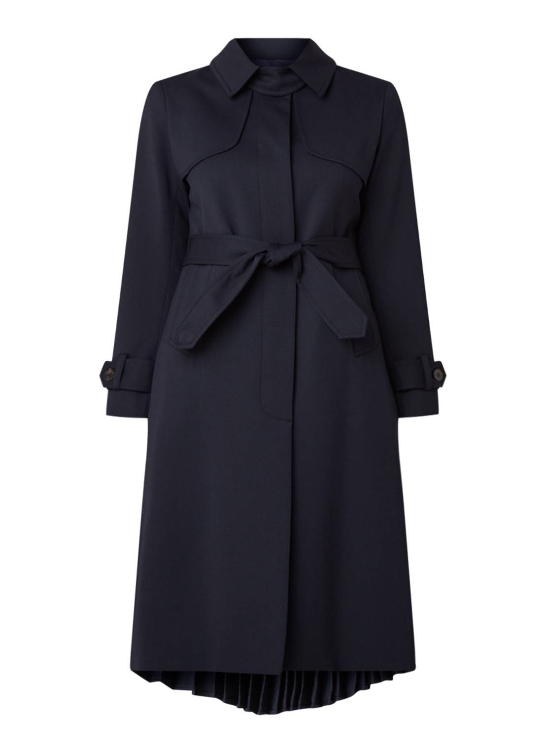 Sandro Trenchcoat met plissé en strikceintuur - voorkant 2 donkerblauw