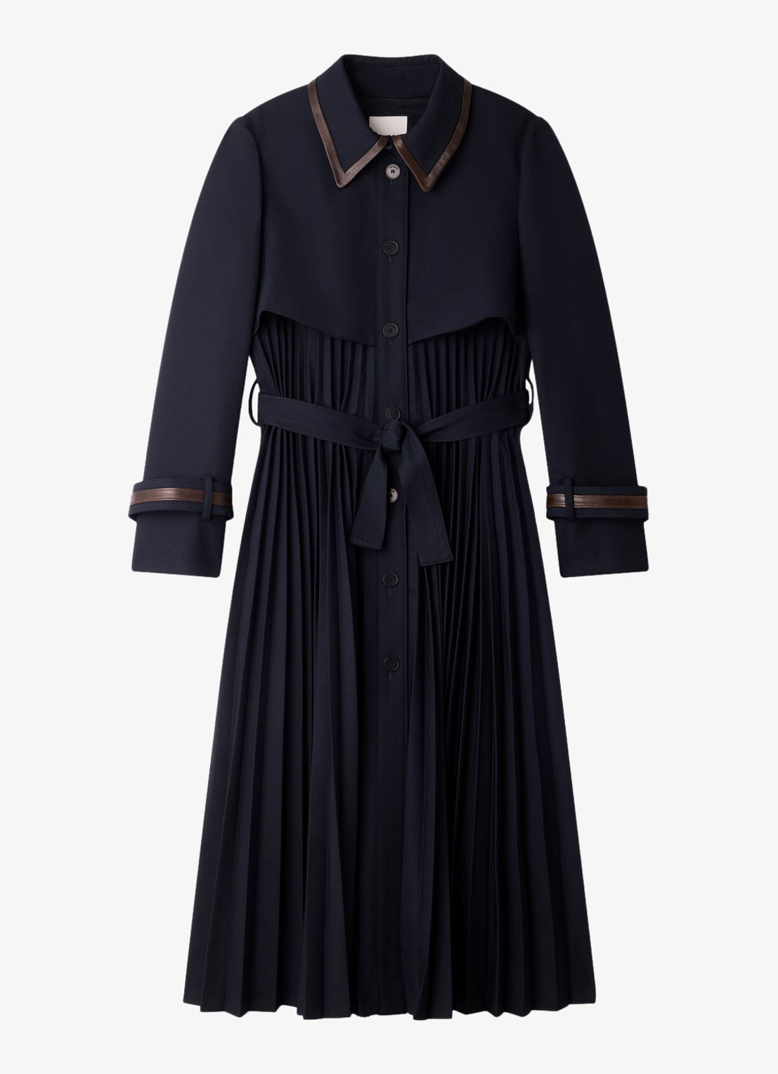 Sandro Trenchcoat met plooien - voorkant blauw