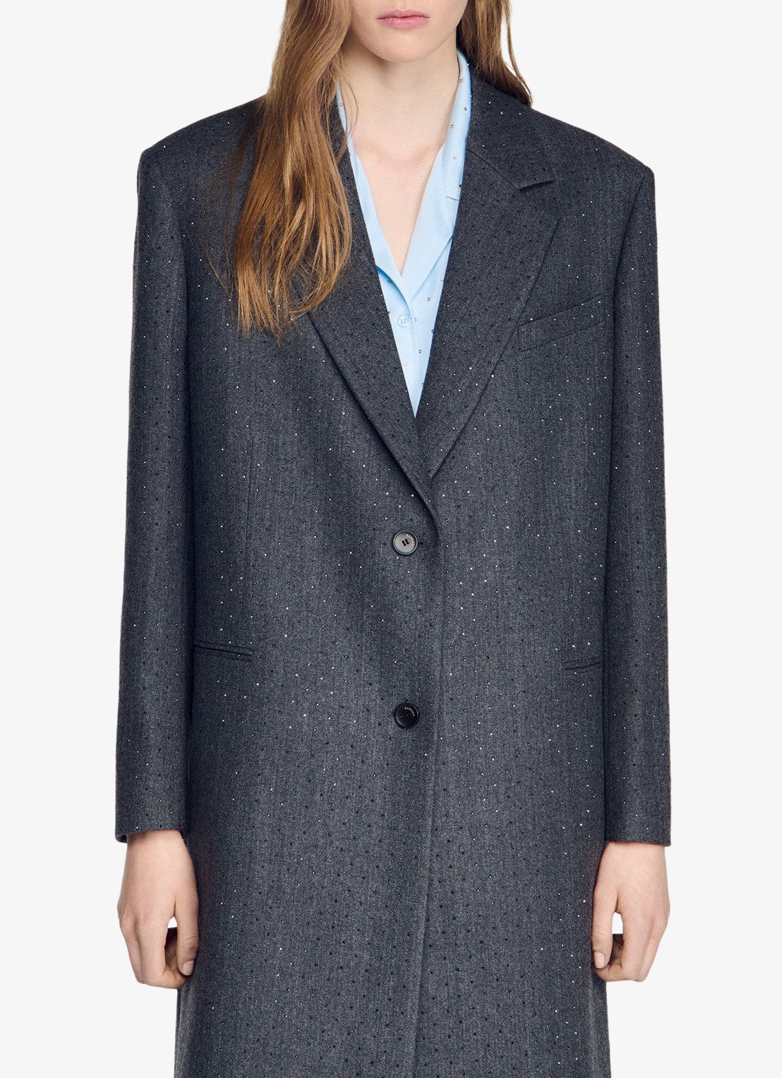 Sandro Trenchcoat met stippenprint - detail dark grey / grijs
