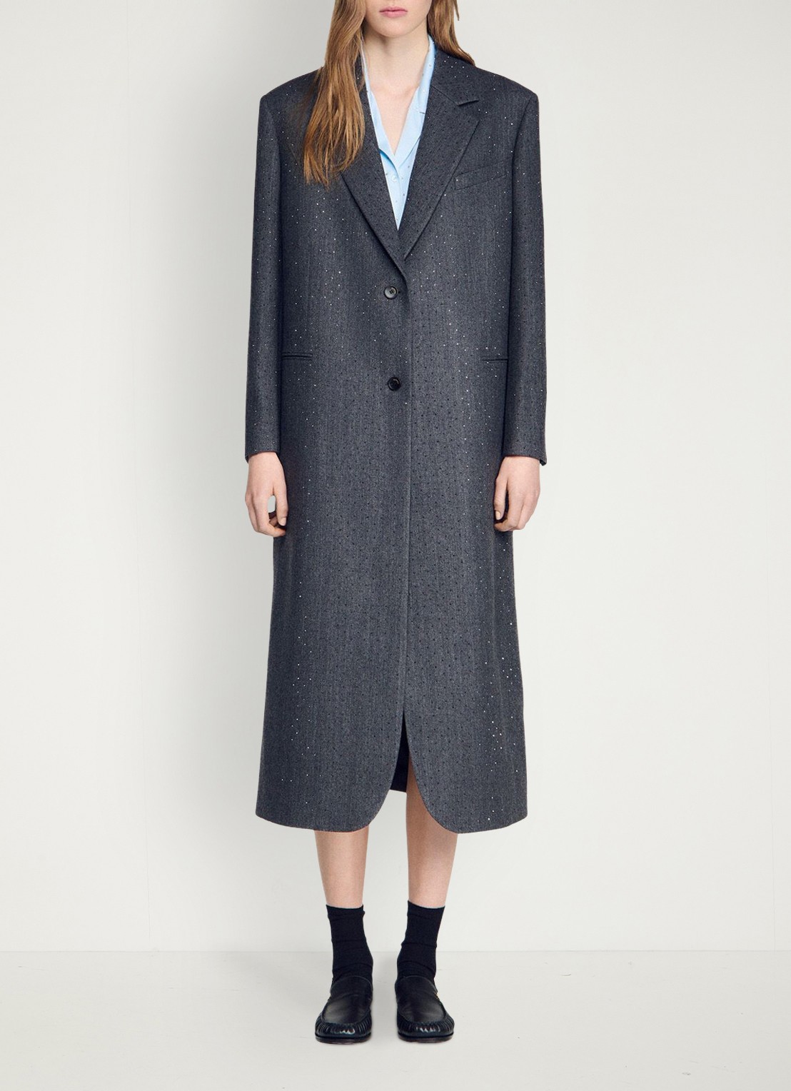 Sandro Trenchcoat met stippenprint - detail 4 dark grey / grijs