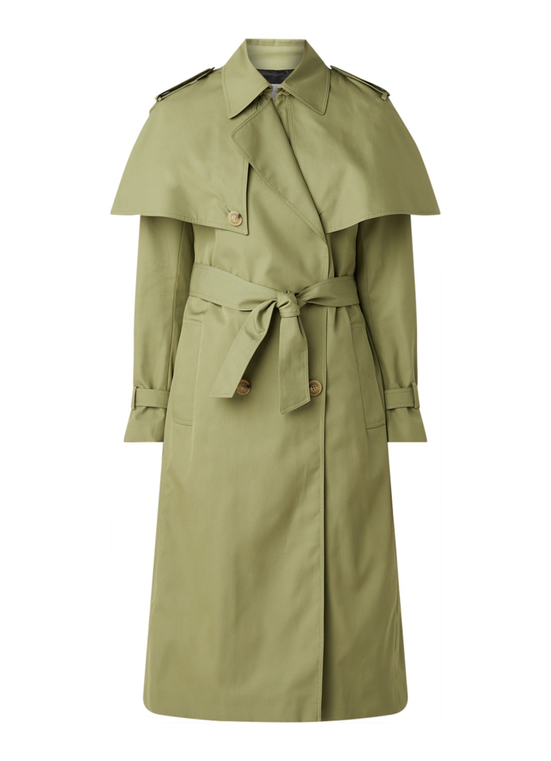 Sandro Trenchcoat met strikceintuur - voorkant 2 mosgroen