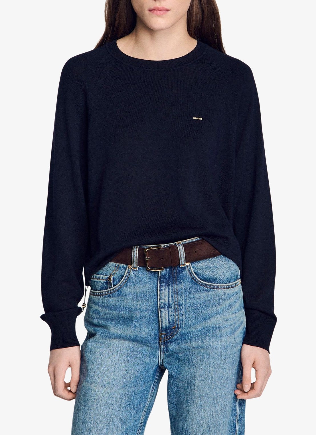 Sandro Trui in wolblend met logo - detail 4 donkerblauw
