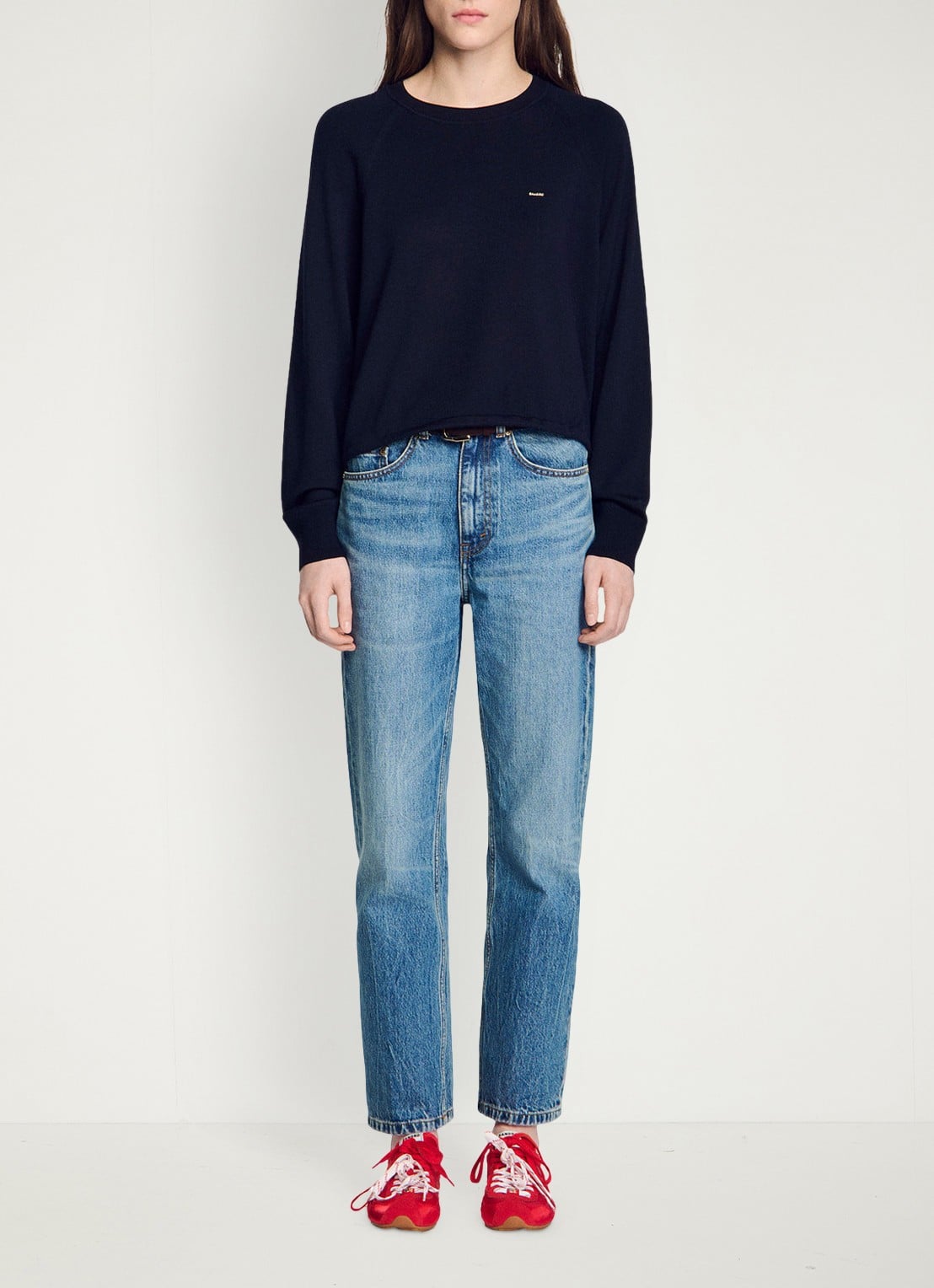 Sandro Trui in wolblend met logo - detail 5 donkerblauw