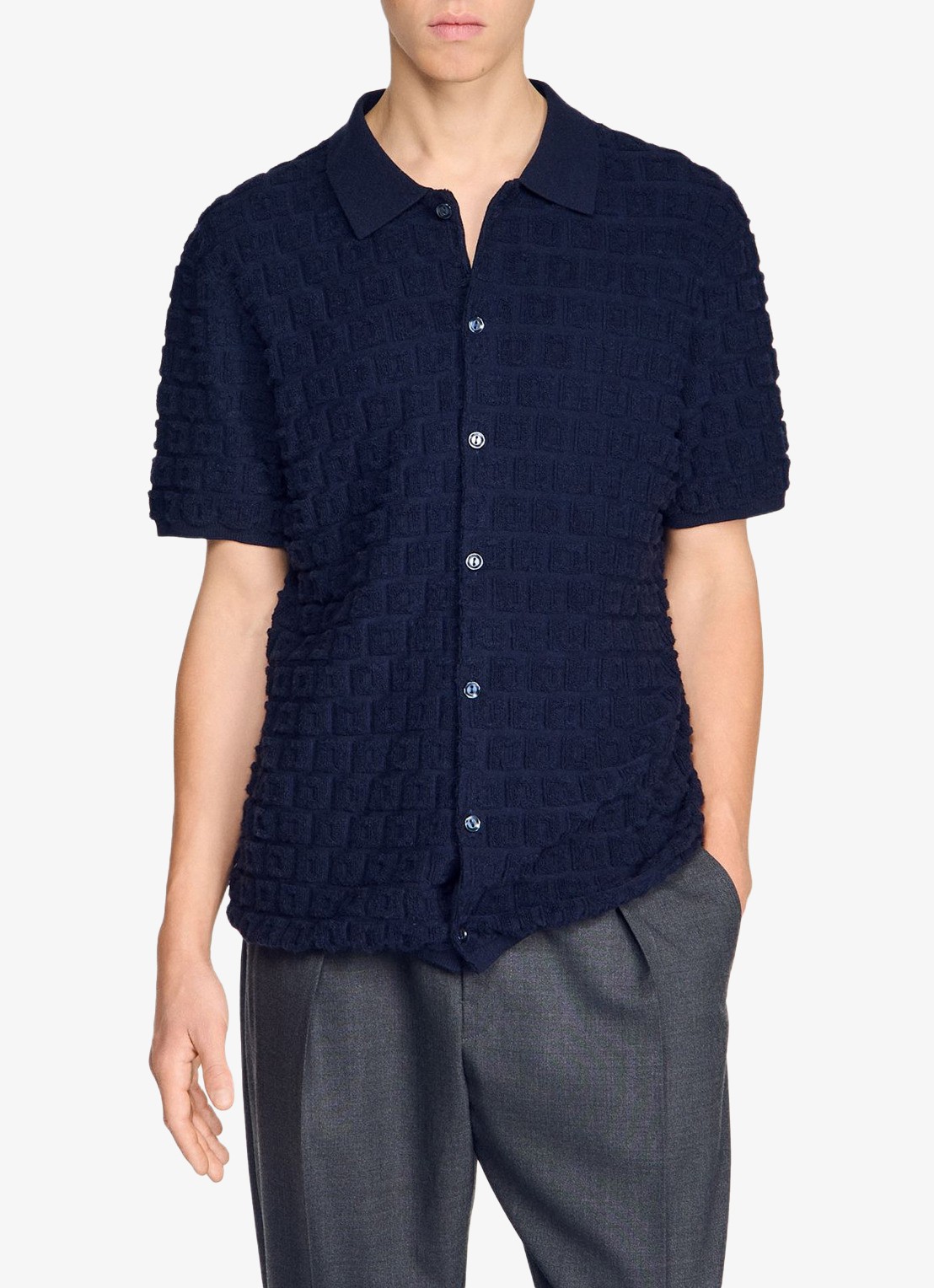 Sandro Vest met met jacquard dessin - detail 4 donkerblauw