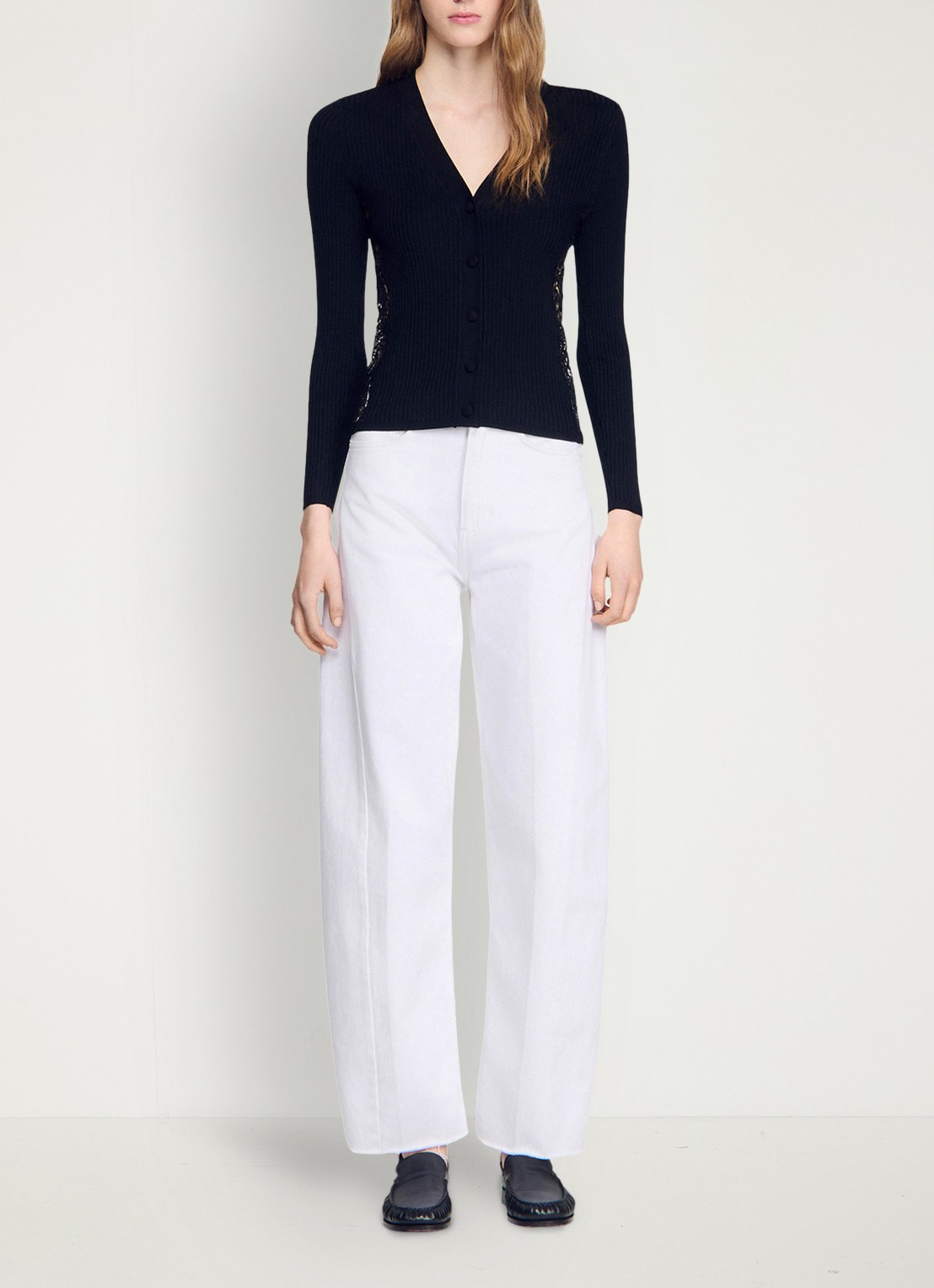 Sandro Vest met V-hals en details van kant - detail 6 black / zwart