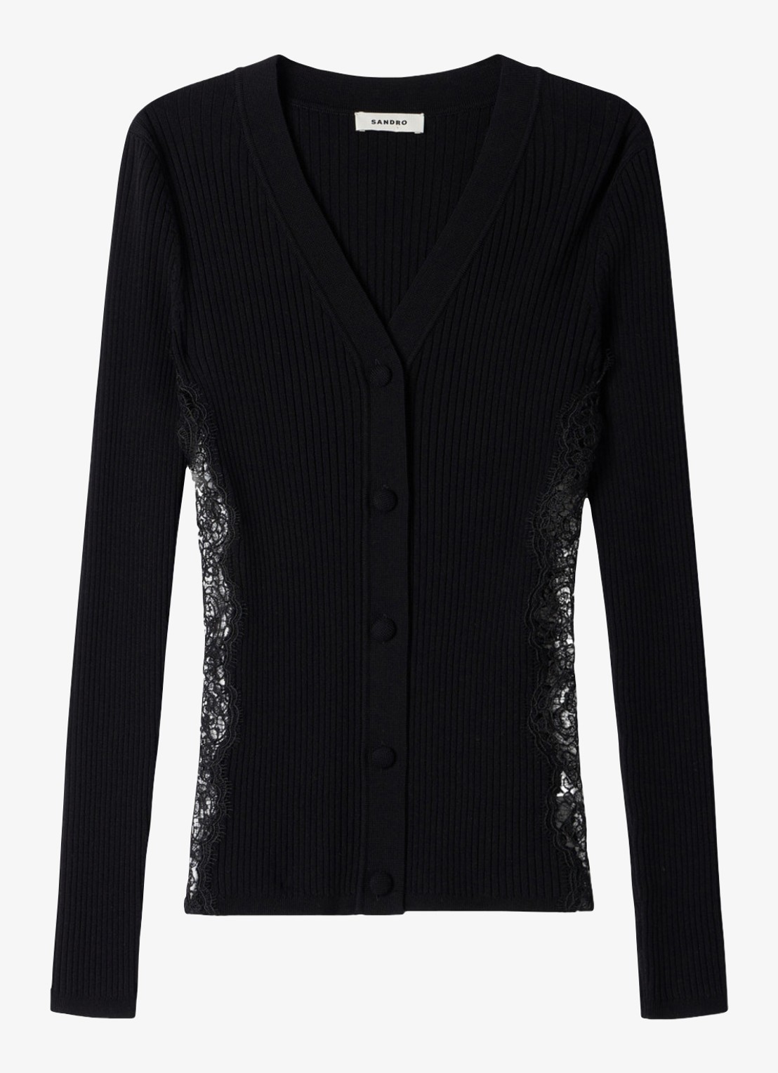 Sandro Vest met V-hals en details van kant - voorkant black / zwart