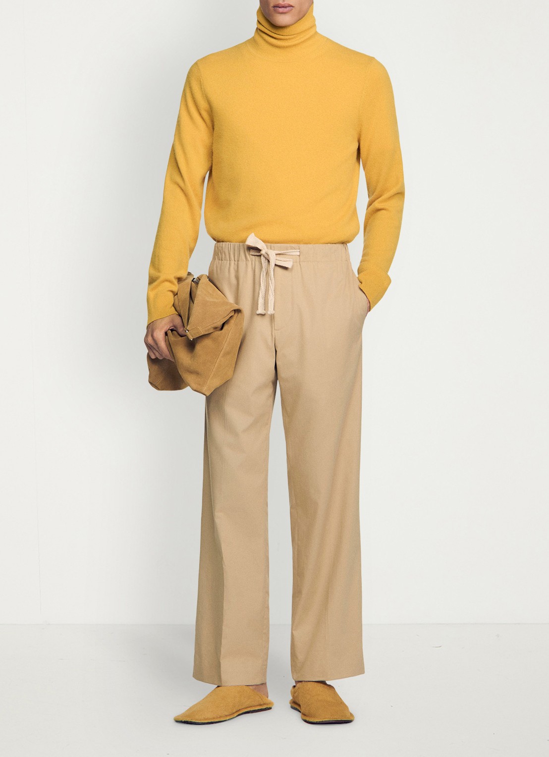 Sandro Wide fit pantalon met steekzakken en elastische  band - detail 4 cappucino / bruin