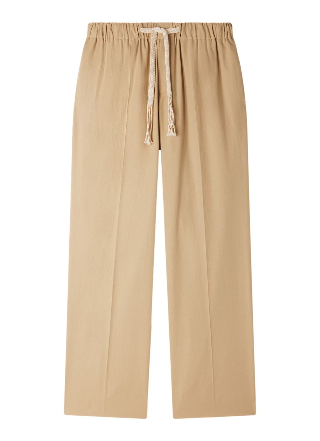 Sandro Wide fit pantalon met steekzakken en elastische  band - voorkant cappucino / bruin