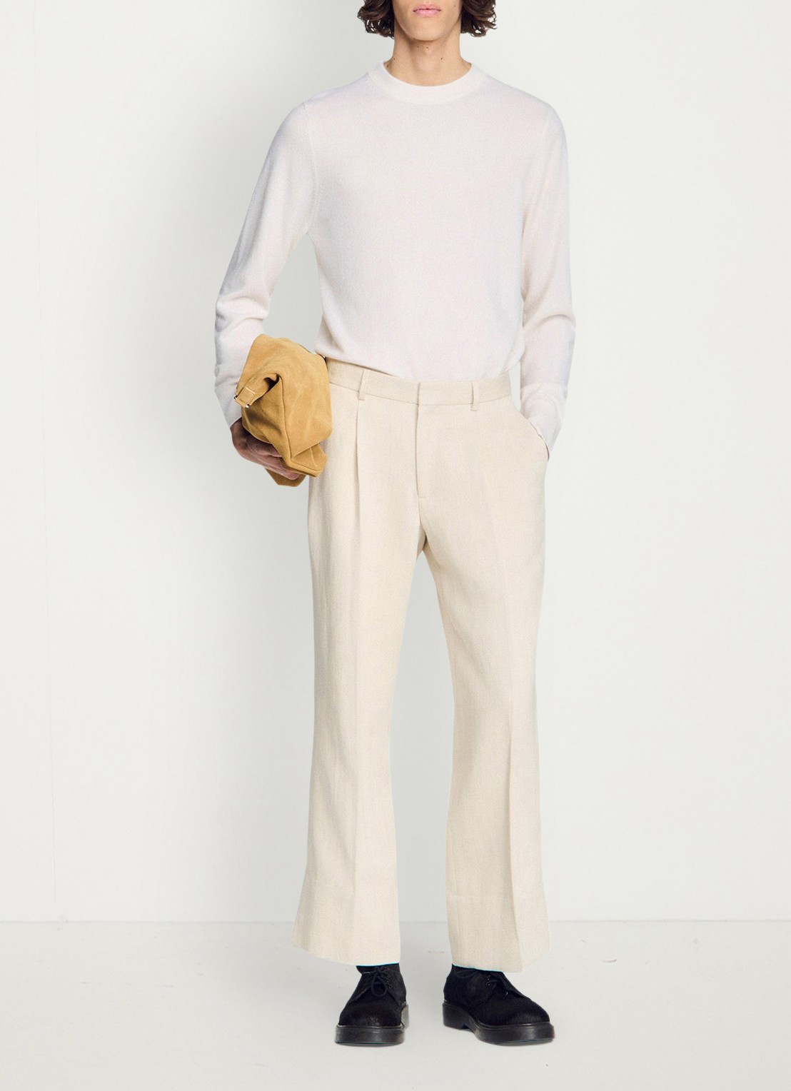 Sandro Wide fit pantalon met steekzakken - detail 4 ivoor