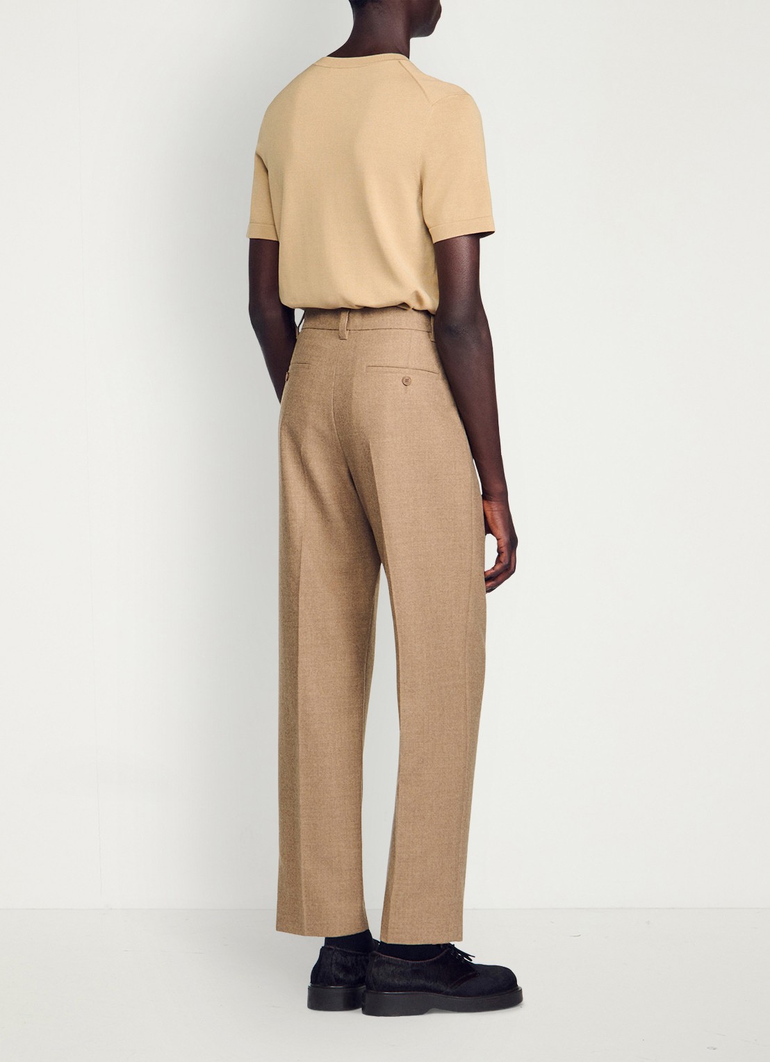 Sandro Wide fit pantalon van wol - achterkant 4 beige