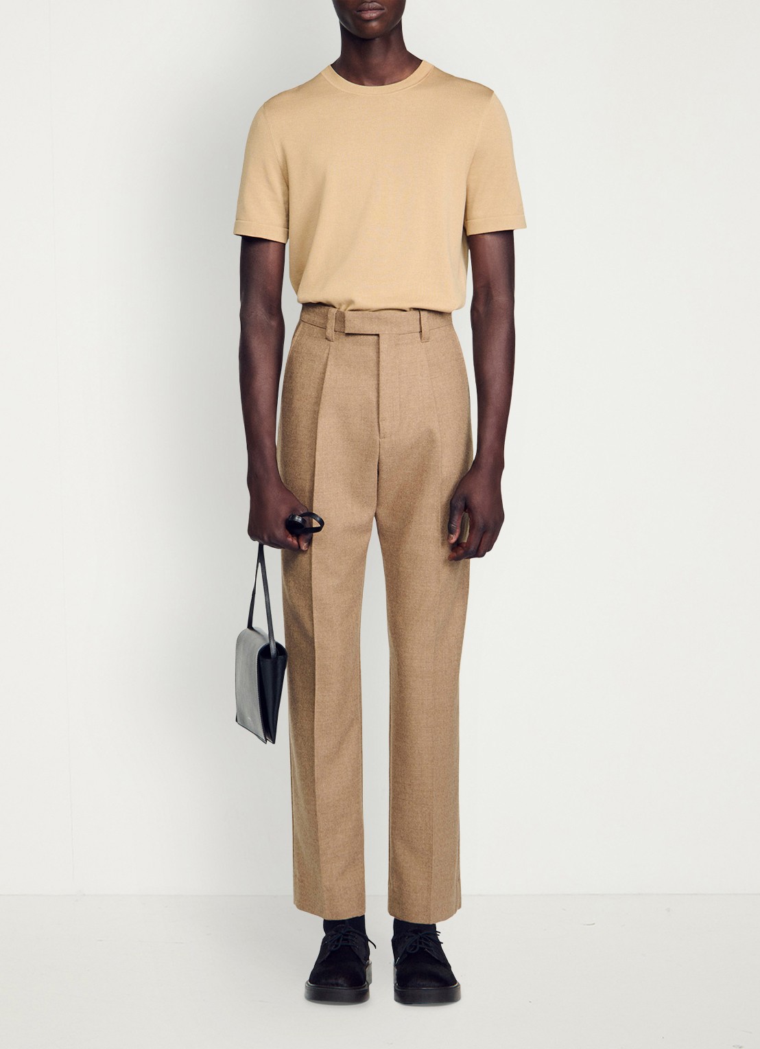 Sandro Wide fit pantalon van wol - detail beige