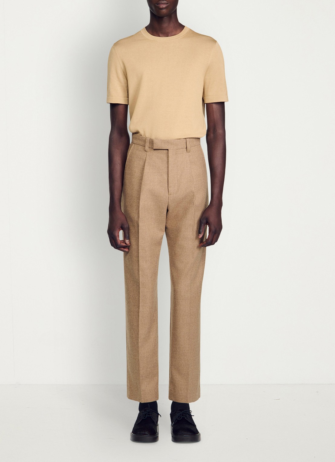 Sandro Wide fit pantalon van wol - voorkant 5 beige
