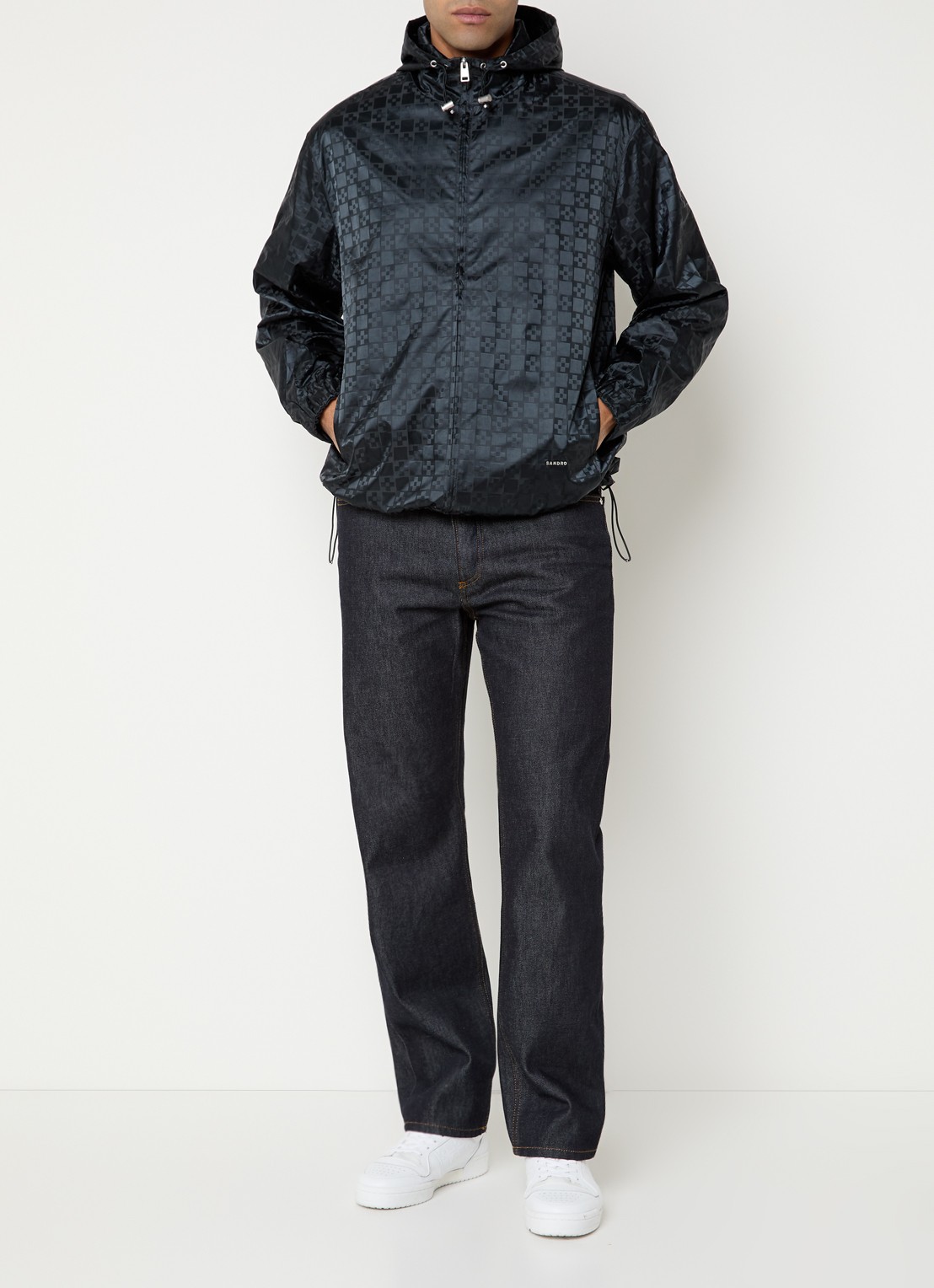 Sandro Windjack met logo en jacquard dessin - voorkant 2 donkergrijs