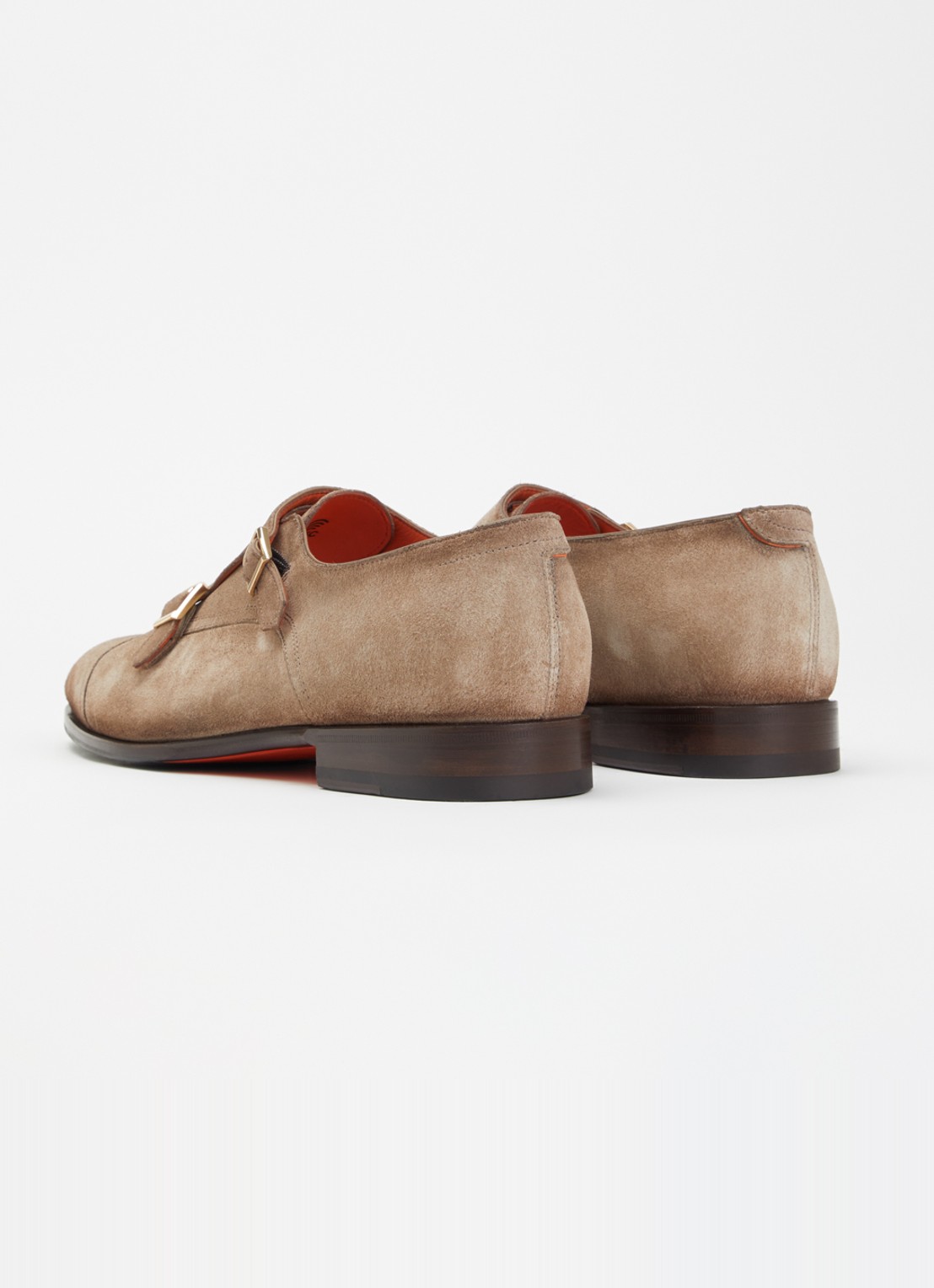 Santoni Axel Double Monk gespschoen van suède - achterkant donkerbeige