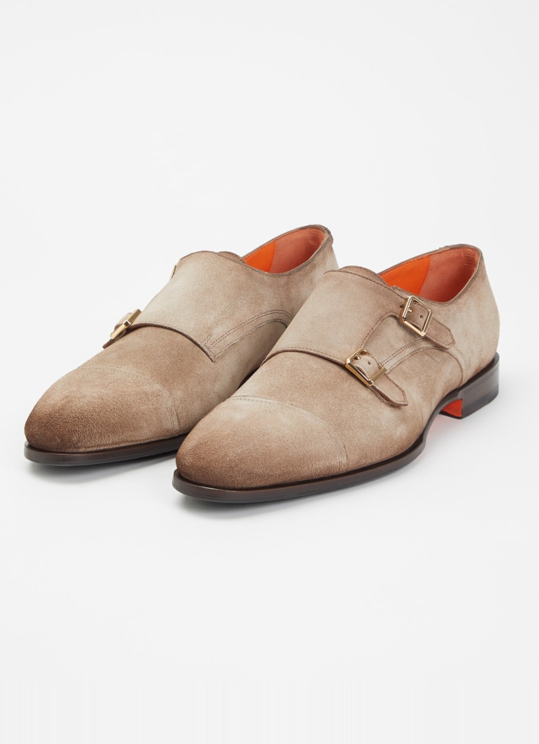 Santoni Axel Double Monk gespschoen van suède - detail 3 donkerbeige