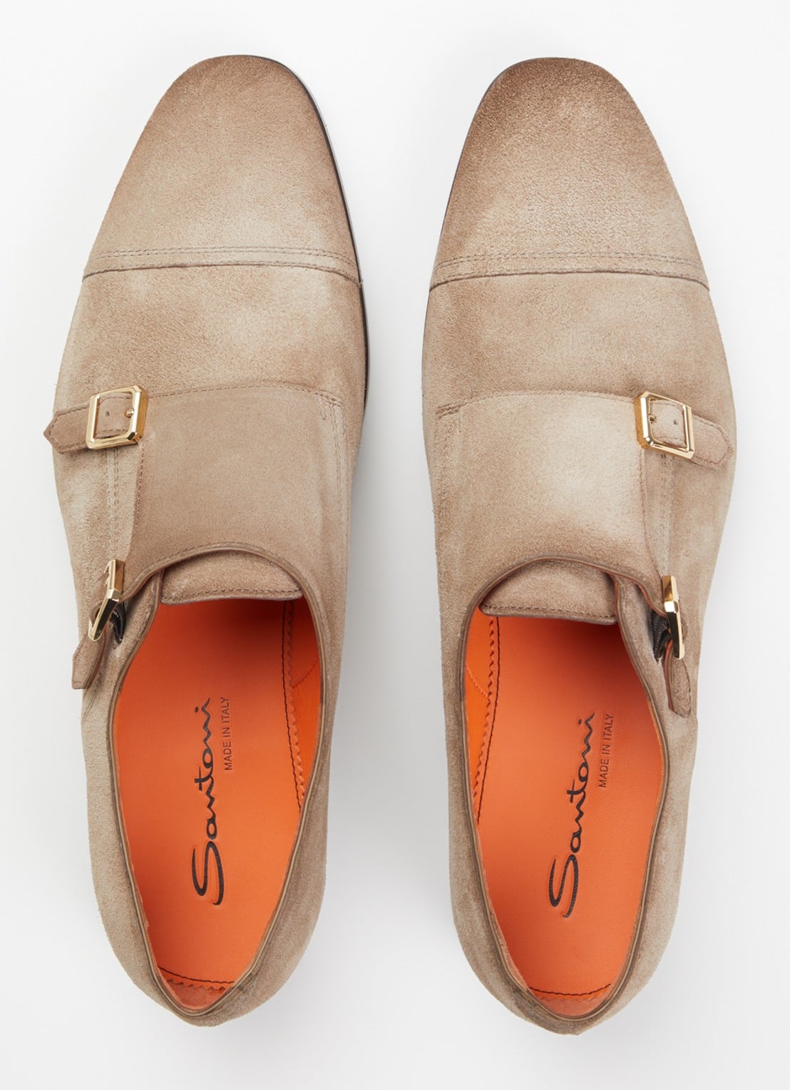 Santoni Axel Double Monk gespschoen van suède - detail 4 donkerbeige