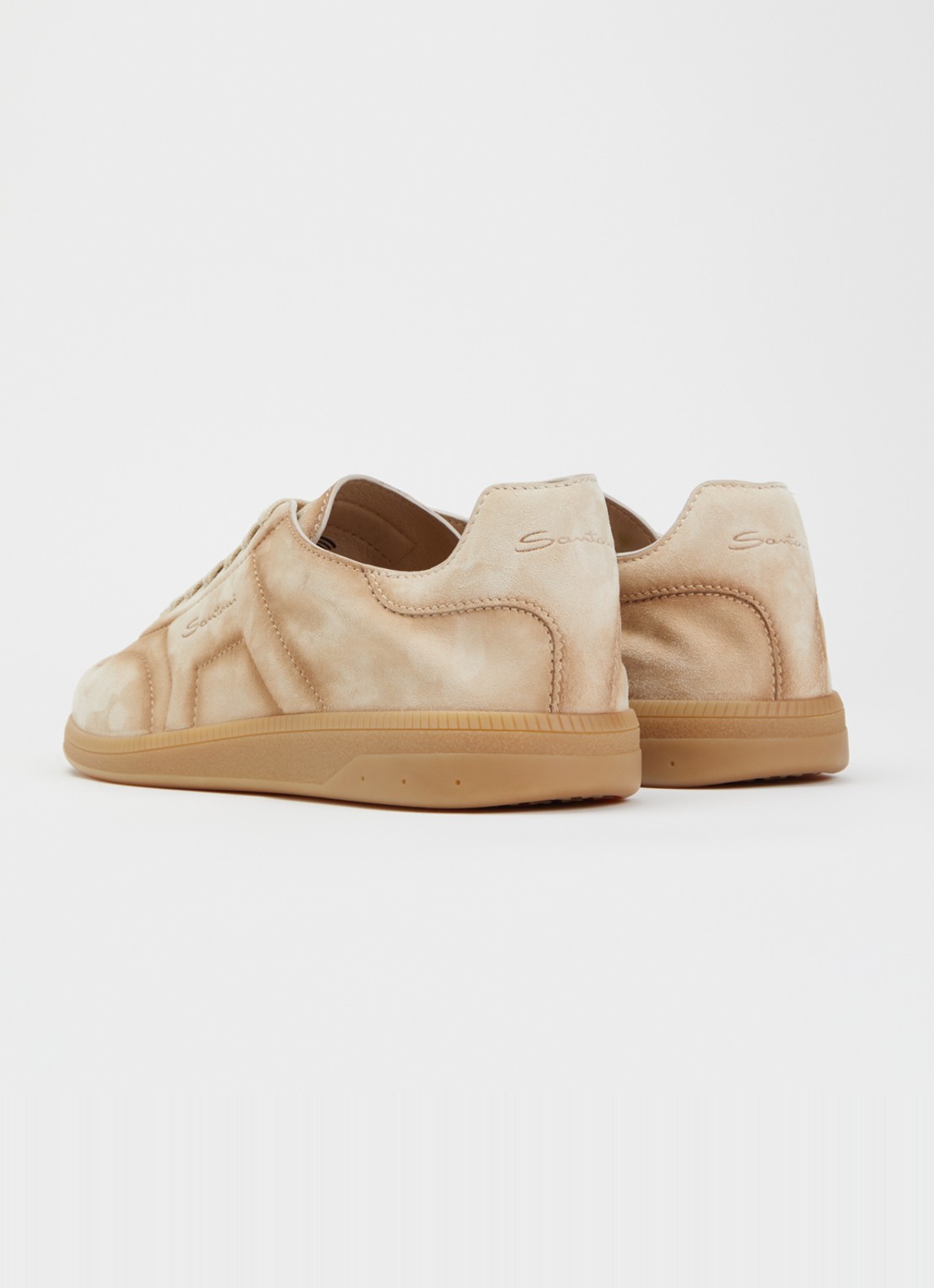 Santoni DBS Oly sneaker van suède  - achterkant 5 beige