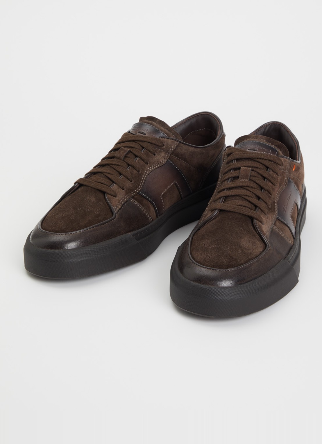 Santoni DBS Sport sneaker van suède met leren details - detail donkerbruin