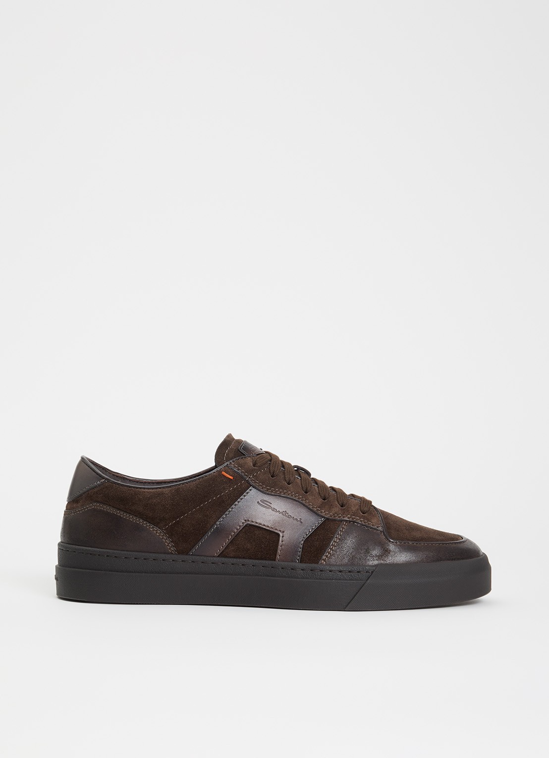 Santoni DBS Sport sneaker van suède met leren details - voorkant 4 donkerbruin