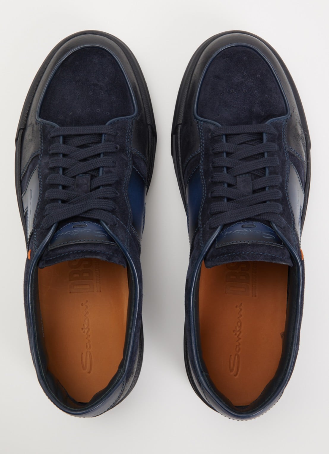 Santoni DBS Sport sneaker van suède met leren details - detail 3 donkerblauw