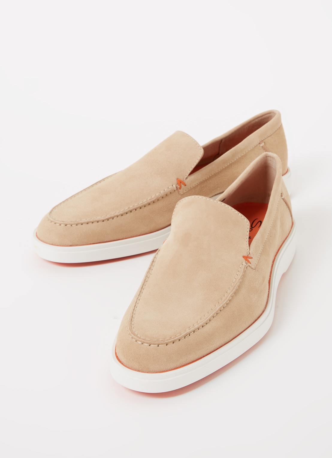 Santoni Detroit loafer van suède  - detail beige