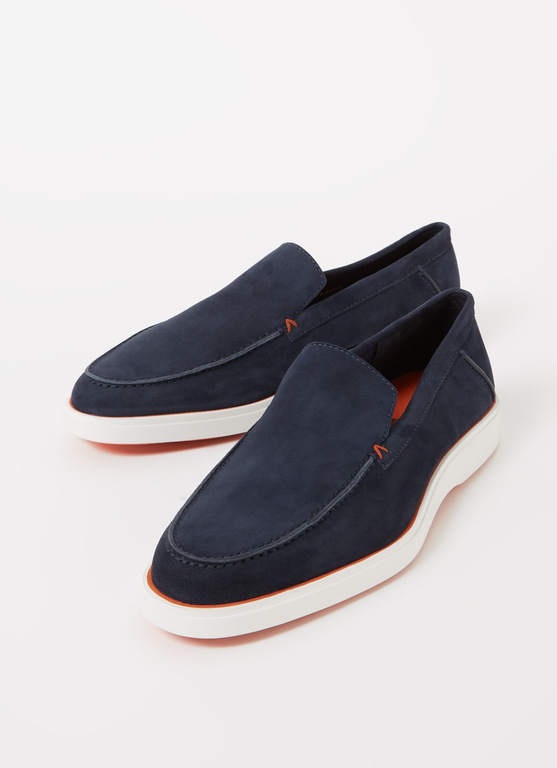 Santoni Detroit loafer van suède  - detail donkerblauw