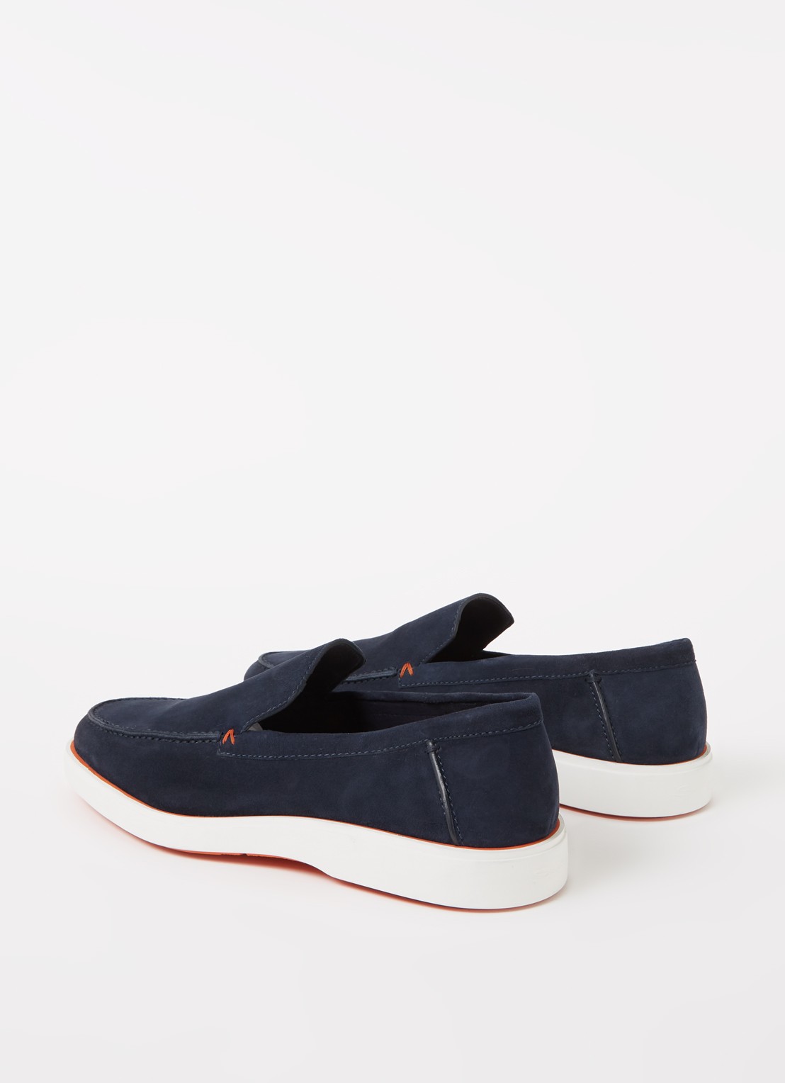 Santoni Detroit loafer van suède  - detail 2 donkerblauw