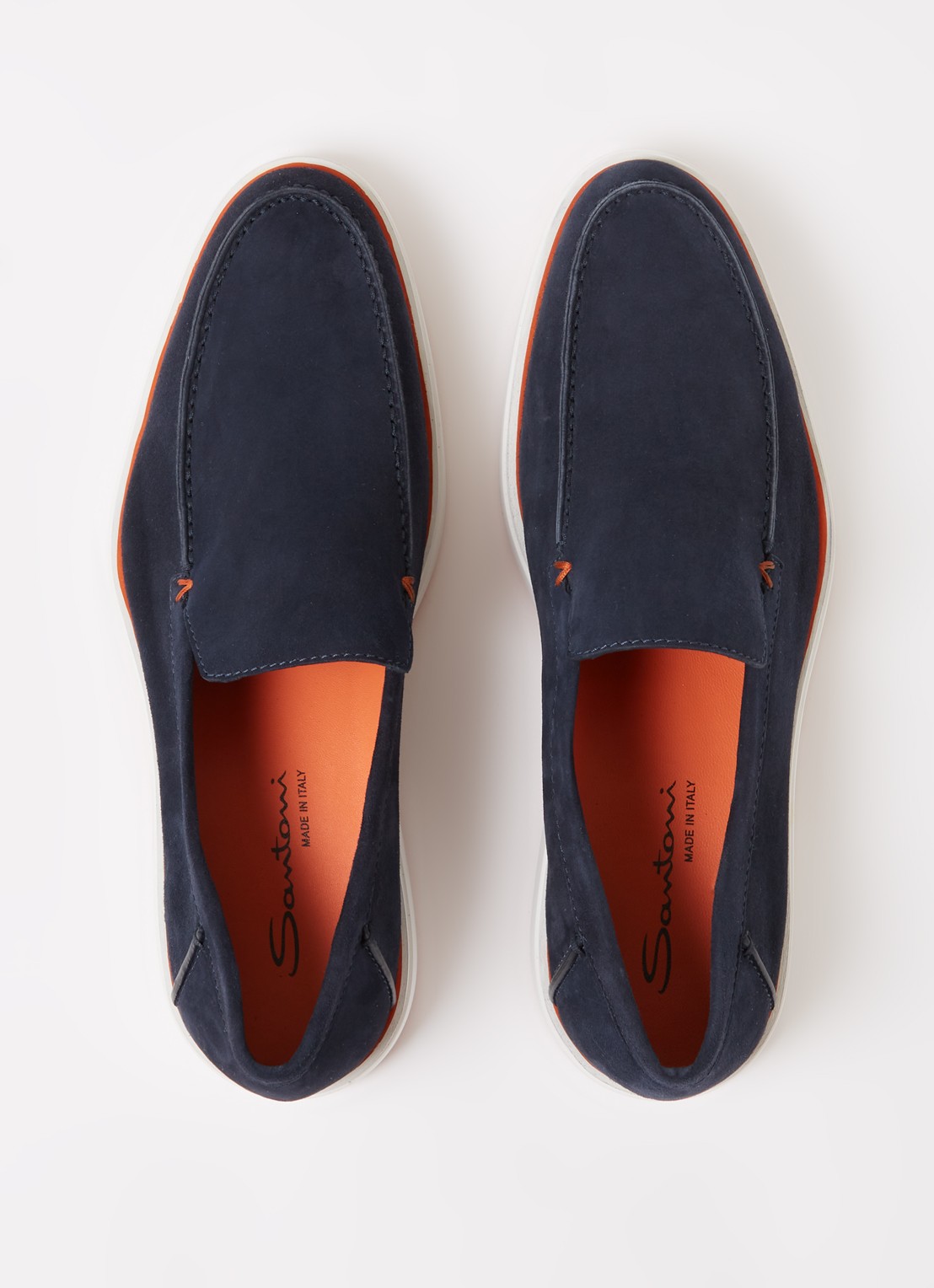Santoni Detroit loafer van suède  - detail 3 donkerblauw