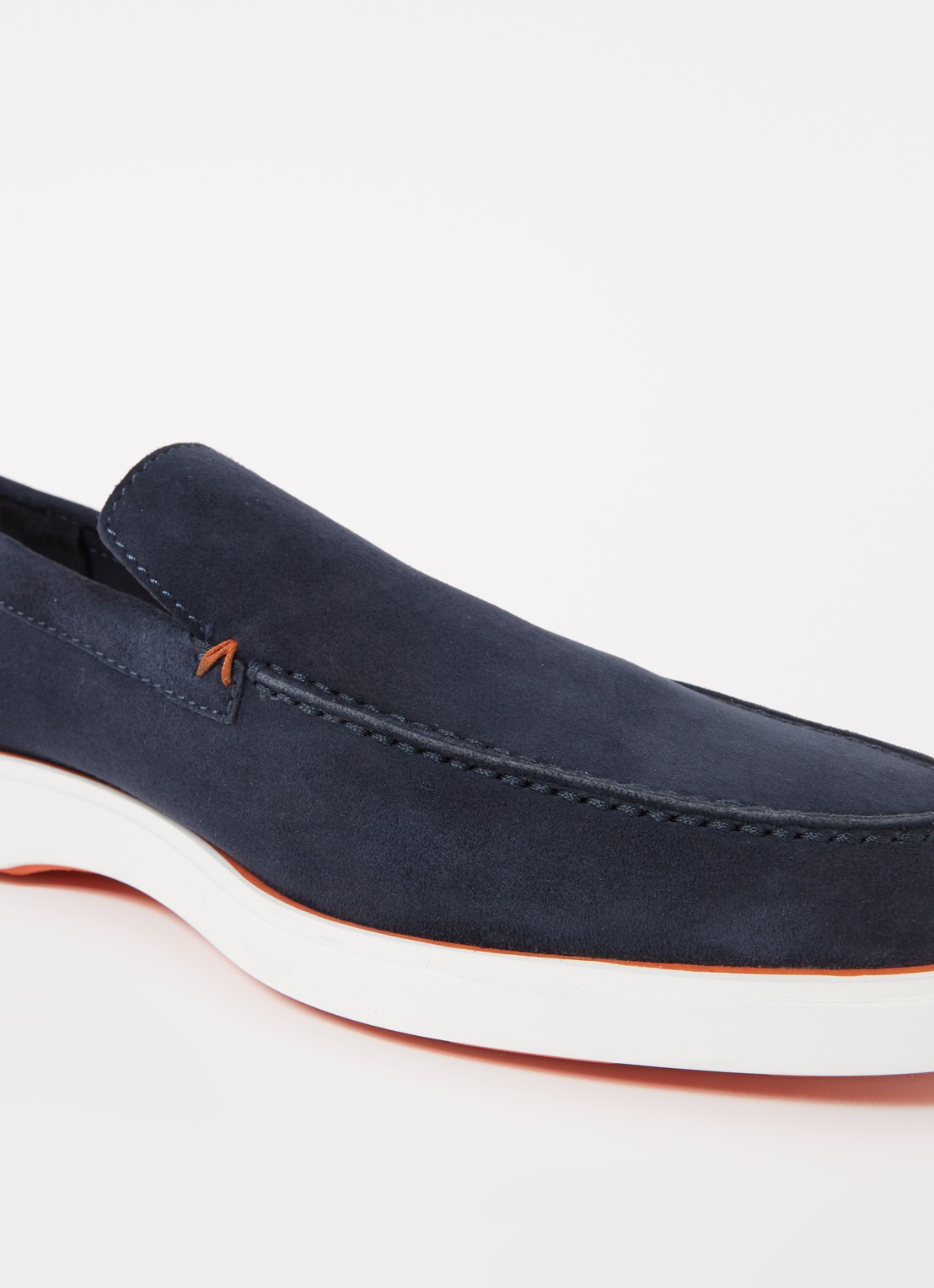Santoni Detroit loafer van suède  - detail 4 donkerblauw
