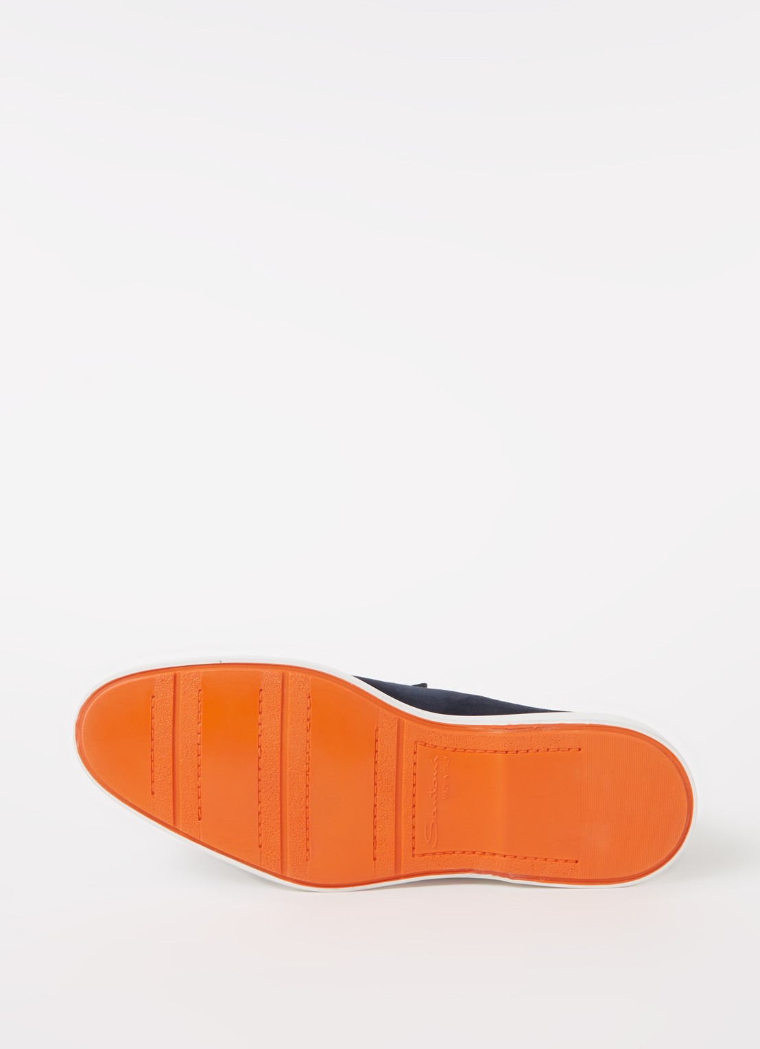 Santoni Detroit loafer van suède  - detail 5 donkerblauw