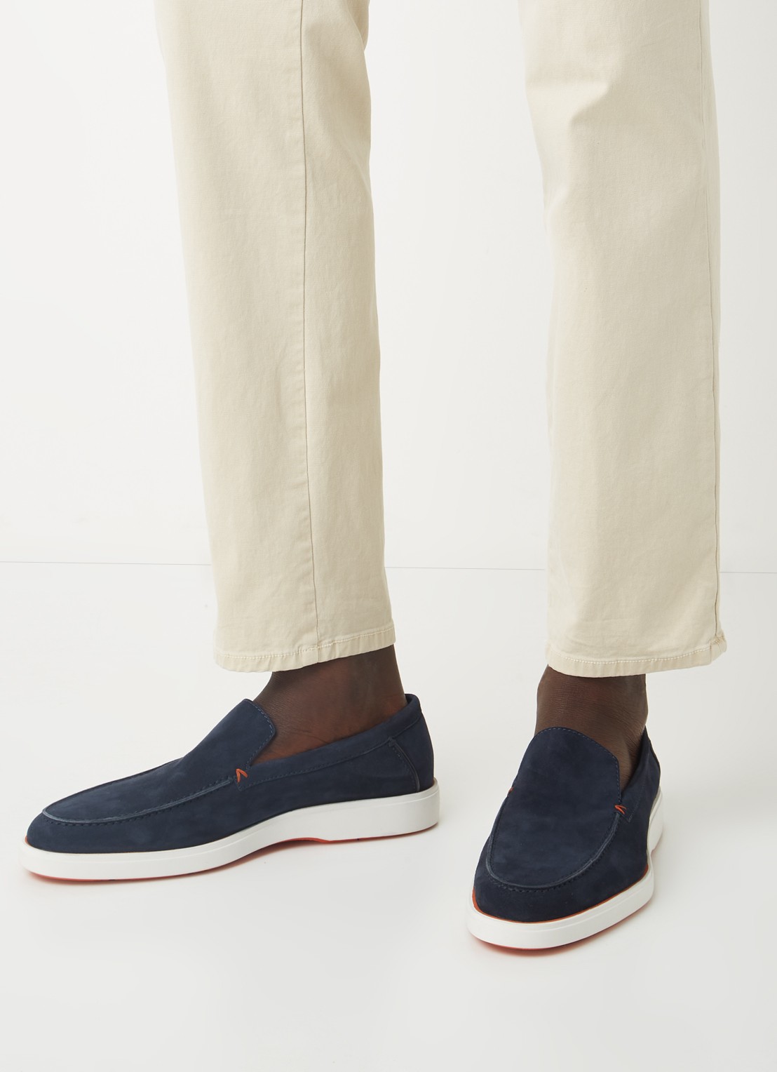 Santoni Detroit loafer van suède  - voorkant 7 donkerblauw