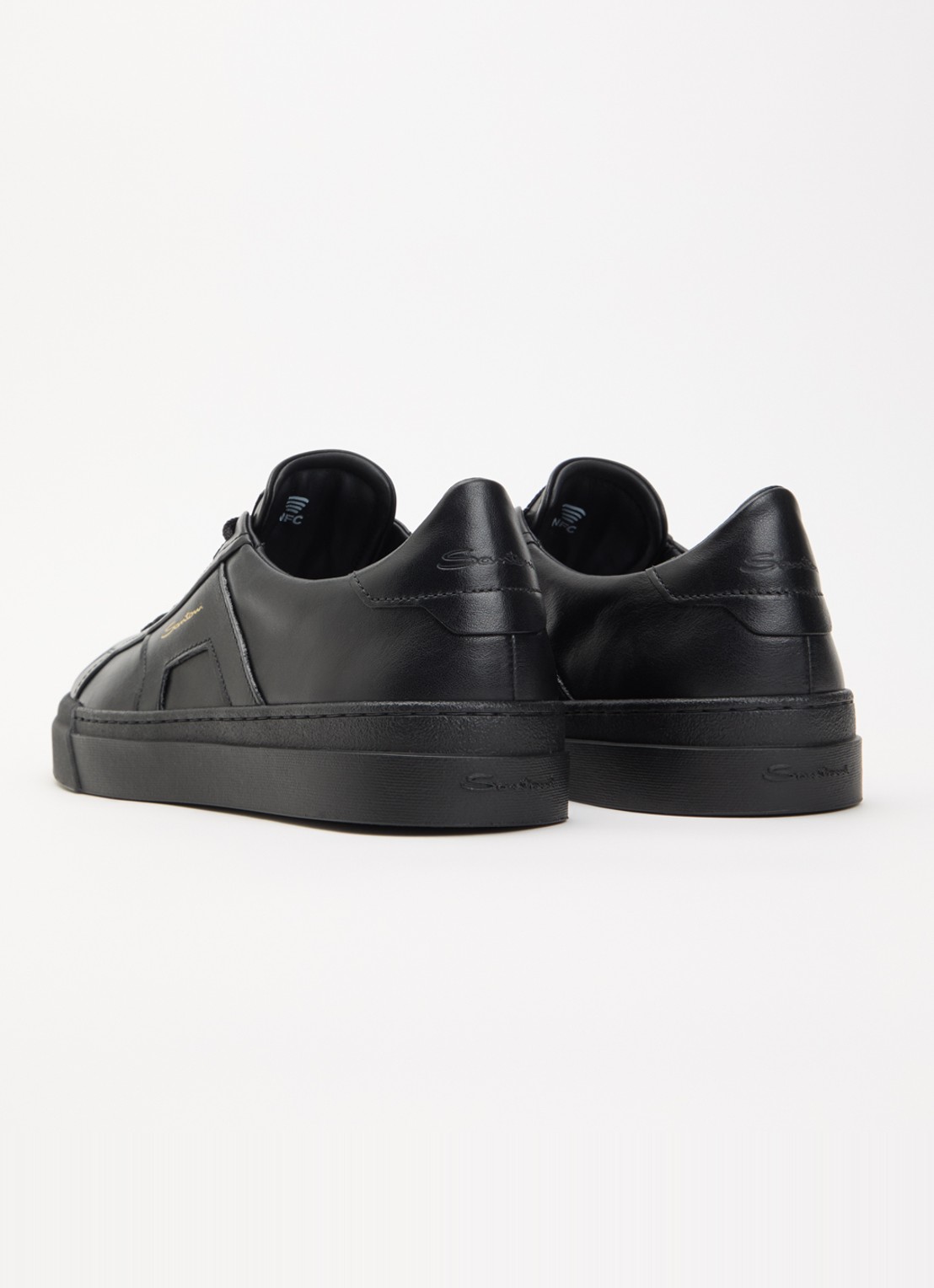 Santoni Double Buckle sneaker van leer met logo - achterkant 2 zwart