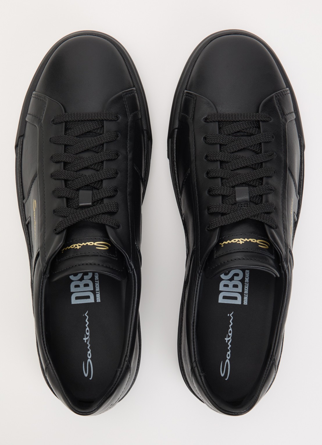 Santoni Double Buckle sneaker van leer met logo - detail 4 zwart