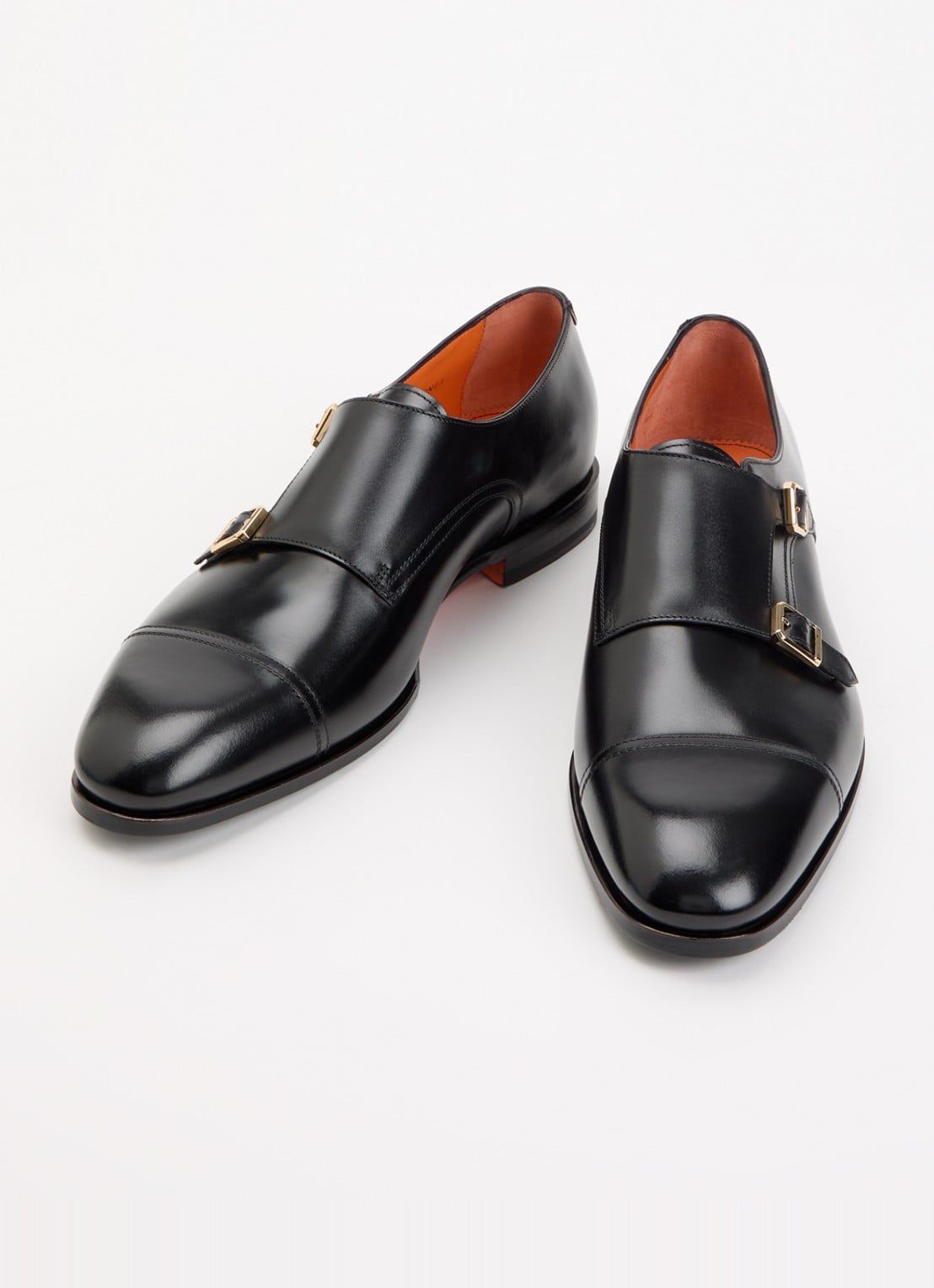 Santoni Gespschoen van leer - detail 3 zwart