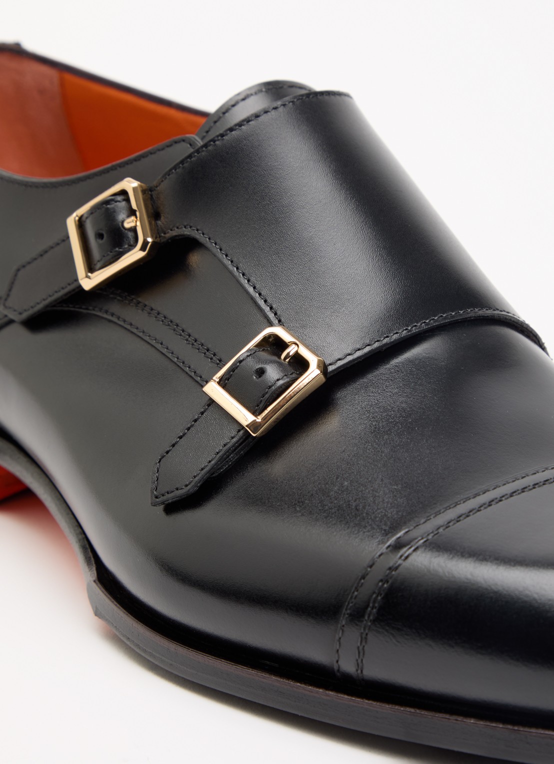 Santoni Gespschoen van leer - detail 6 zwart