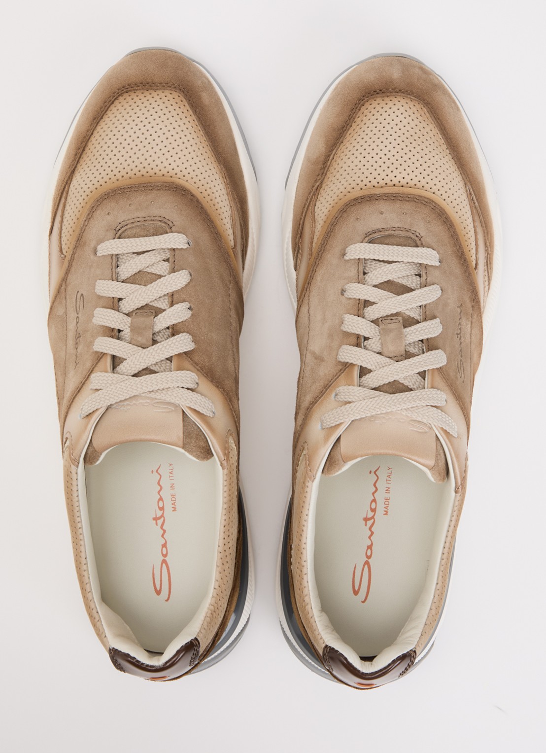 Santoni Innova-NEX sneaker van leer - detail 3 lichtbruin